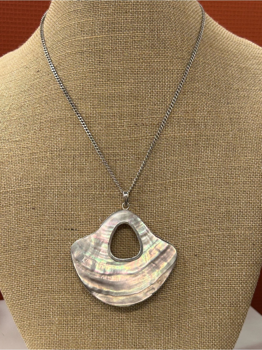 Sterling Silver large Modernist abalone/sterling pendant on Italian 925 chain